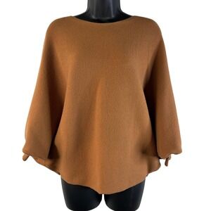 Heathmoor‎ Camel Brown Ribbed Knit Batwing Poncho Sweater Womens Size S/M